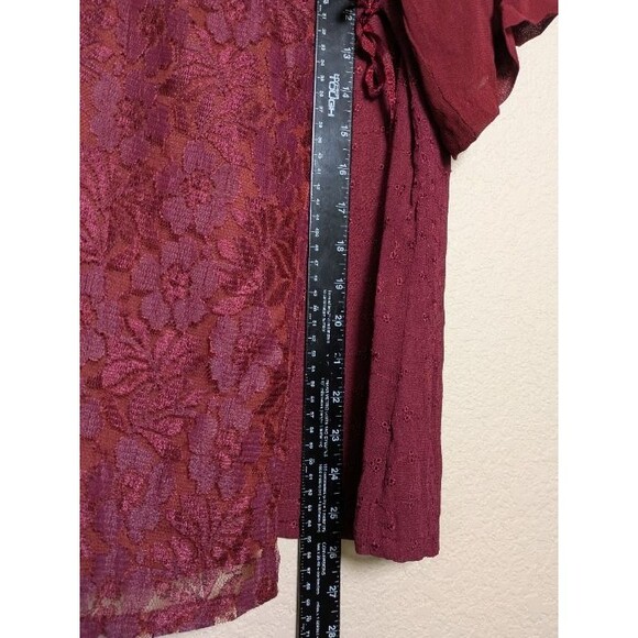 Whimsigoth Burgundy Sheer Lace Wrap Top Size Medium Romantic Witchy Stevie Nicks - Picture 5 of 11